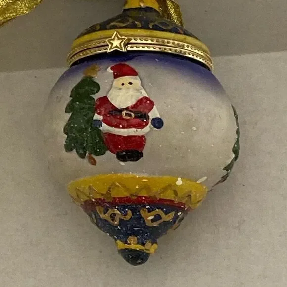 Santa Claus Christmas Tree Trinket Ball Box Porcelain Ornament Multicolor - Picture 2 of 9